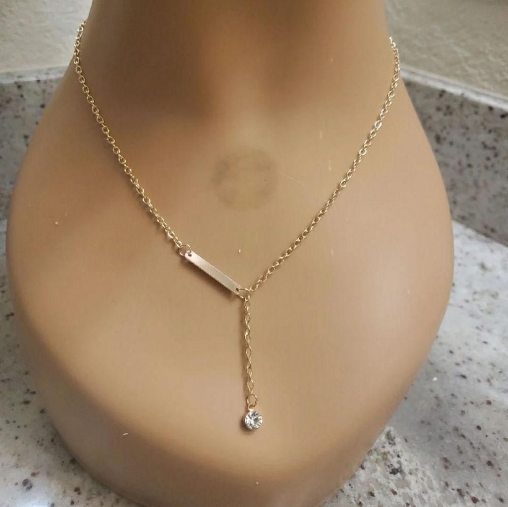 Sexy Lariat Rhinestone Bar Gold Choker Necklace - Picture 4 of 11